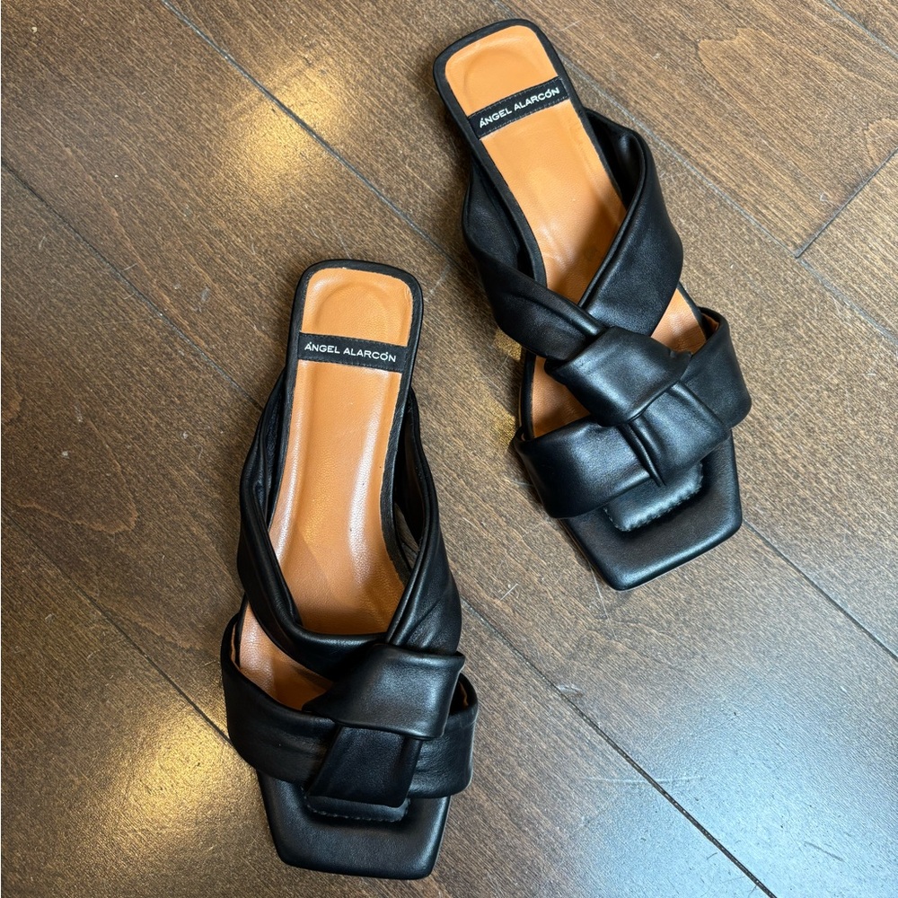 Black leather sandals